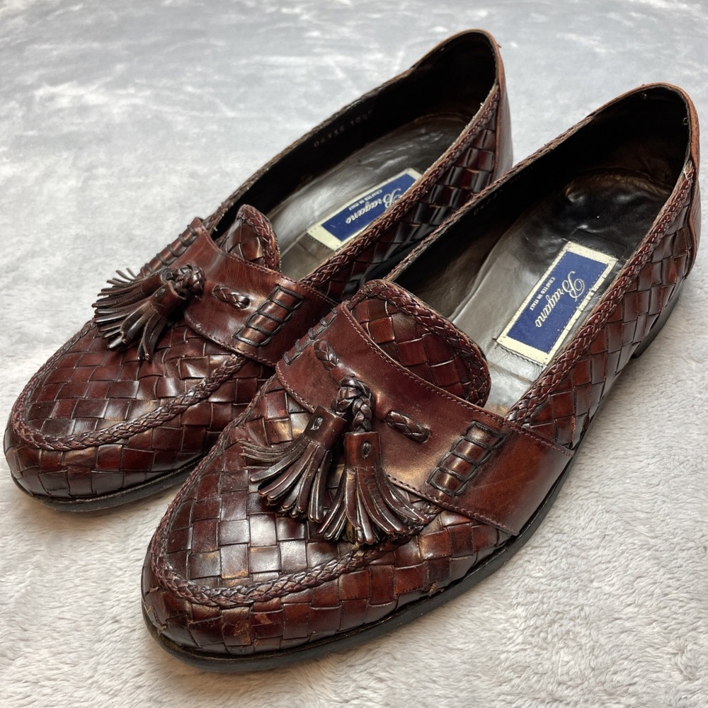 Bragano Mens Woven Kiltie Loafers Sz 10.5M Mahogany Leather Preppy Made in Italy
